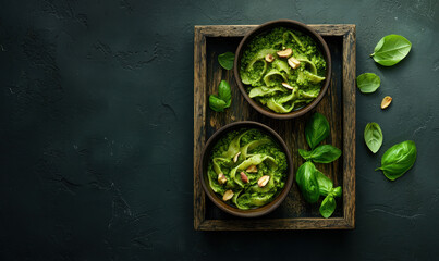 Indulge in this Fresh and Nutritious Green Pasta with Basil and Nuts – A Perfect Vegetarian Dish for Any Dinner Table!