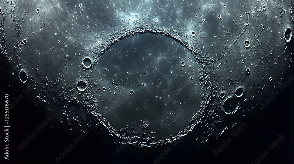 Poster A close-up view of the moon's surface, showcasing its craters and texture against a dark background