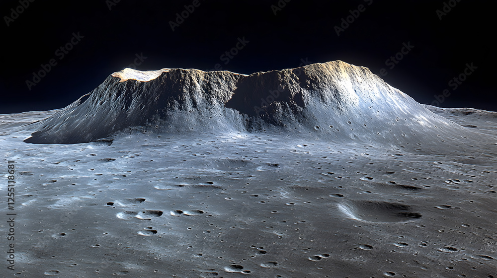 Aufkleber a stunning view of a lunar mountain, showcasing its rugged terrain and cratered surface under the st