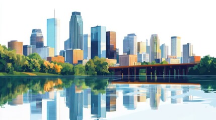 Fototapeta premium A flat vector city skyline of Minneapolis, Minnesota, USA. A beautiful panoramic view of Skyscrapers.