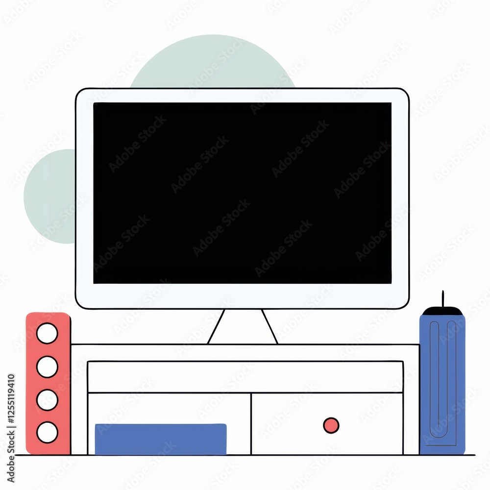 Aufkleber modern minimalist workspace with desktop computer and speakers