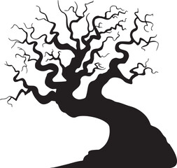 A dead tree silhouette vector | vector of Halloween tree | silhouette of tree illustration isolated on white background | dry tree silhouette Ghost tree | Silhouette of Gnarled Tree with Bare Branches