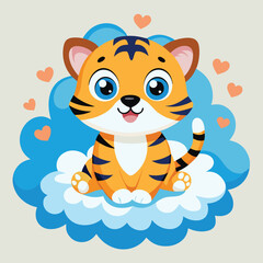 Cute baby tiger Cartoon baby tiger sitting on white background