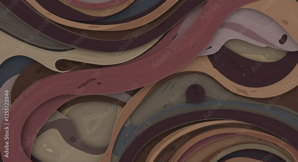 Poster abstract wavy layers in earth tones - modern art design with curved patterns