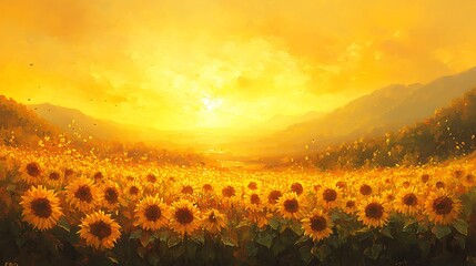 Fototapeta premium Golden Sunflower Field Under Bright Sky