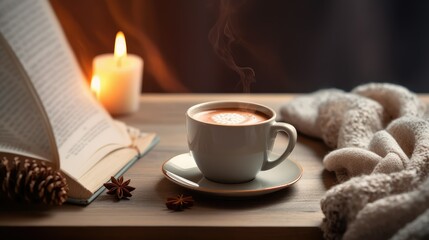 Fototapeta premium cozy laptop on desk coffee