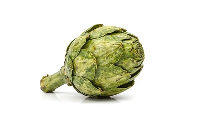 Obraz premium Vibrant artichoke with subtly spread leaves isolated on a clean white backdrop Perfect for food blogs and kitchen decor