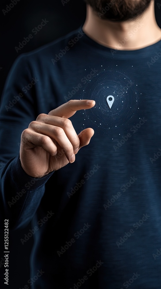 Aufkleber businessman engages with a virtual map and location pin on a mobile screen while preparing for trave
