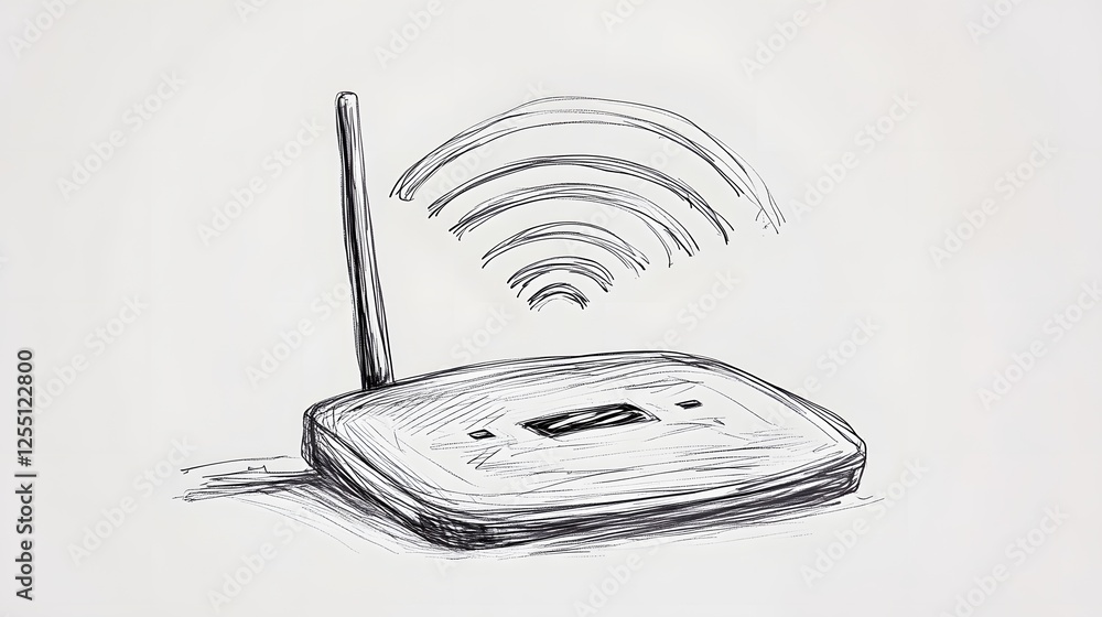Poster hand drawn sketch of a wireless router broadcasting wifi