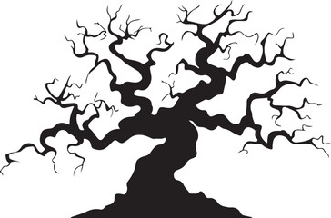 A dead tree silhouette vector | vector of Halloween tree | silhouette of tree illustration isolated on white background | dry tree silhouette Ghost tree | Silhouette of Gnarled Tree with Bare Branches