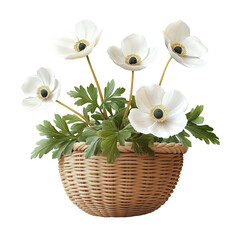 A basket of white flowers arranged beautifully in a basket