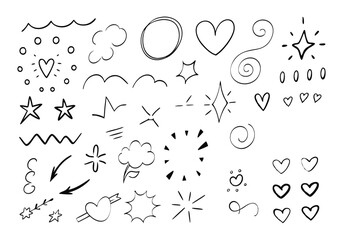 Hand-Drawn Doodle Elements Collection – Sketchy Arrows, Speech Bubbles, Hearts, Stars, and Decorative Symbols