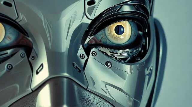 Artificial intelligence. Robot's expressive eyes in close-up, demonstrating artificial intelligence's emotional capability