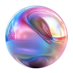 A colorful, swirling sphere reflecting light with a glossy surface and vibrant hues.