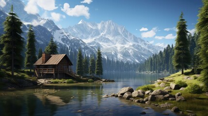 Obraz premium rustic house on mountain