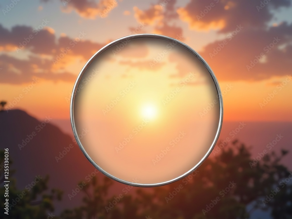 Poster a soft-focus background of a sunset with a round frame in the center, allowing space for text or a l