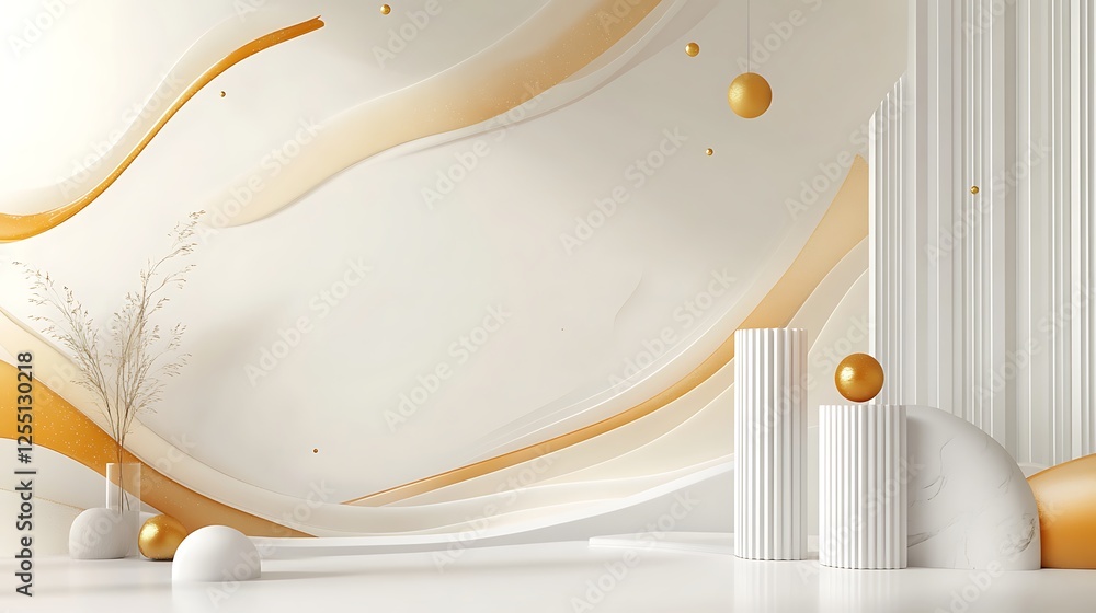 Poster minimalist, abstract display with gold accents. possible use for showcasing products