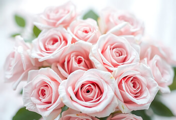 Obraz premium A Delicate Bouquet of Pink Roses: Soft Petals, Gentle Hues, Romantic Floral Arrangement