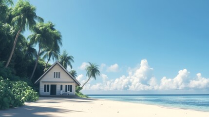 Tropical beach house, sunny day, ocean view, paradise vacation rental