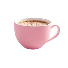 Fototapeta premium Pink cup of coffee with foam, isolated on pink background. A delightful beverage sits serenely on a pink surface.