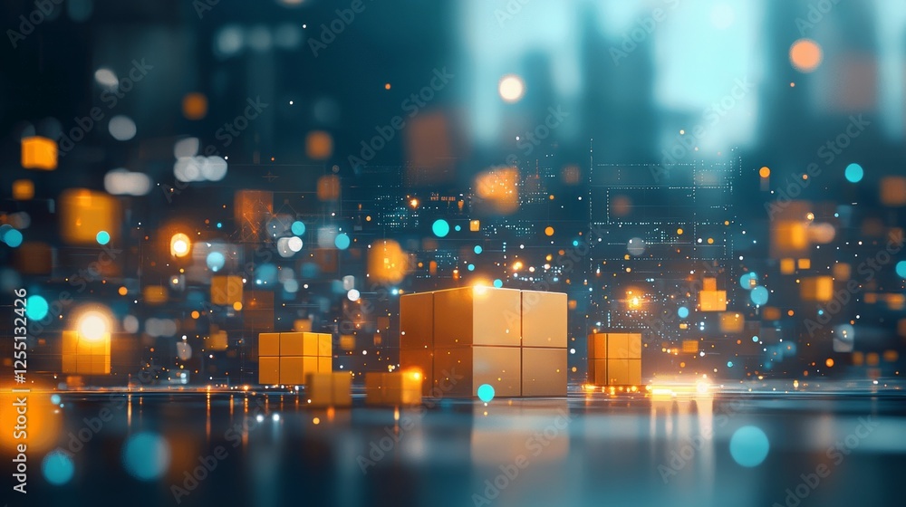 Poster dynamic digital data visualization futuristic cityscape abstract graphic art technological environme