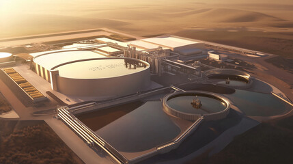 Fototapeta premium Modern lithium extraction site with evaporation ponds depicting the process of obtaining lithium for batteries