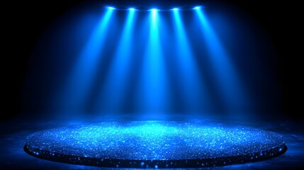 Award Ceremony Podium with Sparkling Blue Lights and Dramatic Spotlight Effects