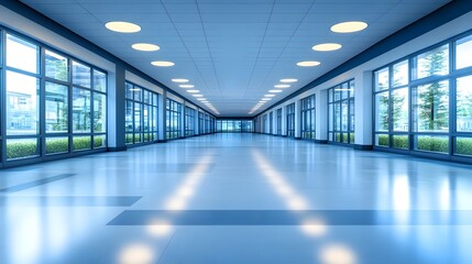 Blurred Empty Office Space with Abstract Light Bokeh for Design and Commercial Background