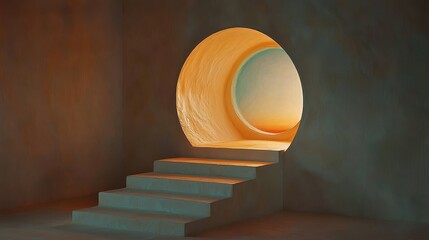 Naklejka premium Glowing Circular Portal Revealing Colorful Chaos in Minimalist Architecture