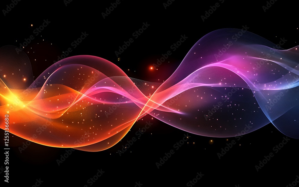 Poster abstract glowing waves on black background. potential use for graphic design