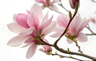 Branches of light pink Magnolia flowers