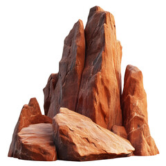 A group of large, steep ancient red rocks Isolated on a white background