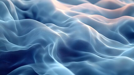Fototapeta premium Soft, flowing waves of translucent blue fabric create a serene and calming atmosphere, perfect for backgrounds in wellness and relaxation themes.