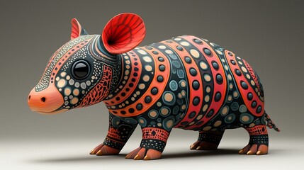 Fototapeta premium Cute cartoon armadillo with colorful patterned shell.