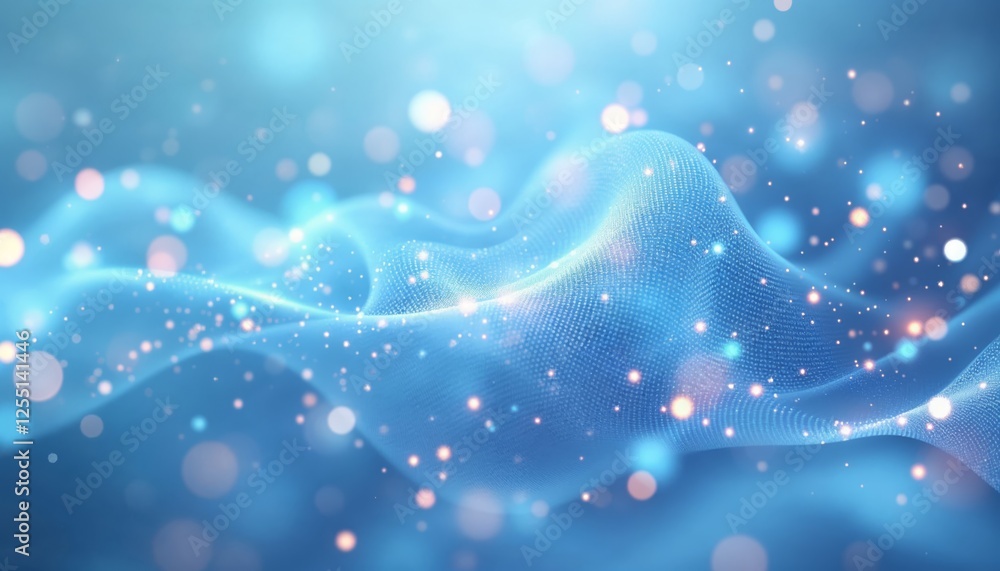 Poster abstract blue wavy background with bokeh lights a ethereal glow effect