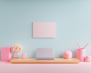 A mesmerizing ultra-minimalist workspace designed for deep focus, modern desk, blank screen laptop, creating a peaceful atmosphere