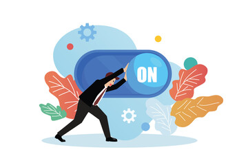Businessman turn on switch