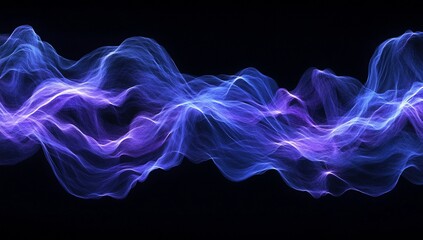 Obraz premium Abstract blue and purple wave energy flow on black background.