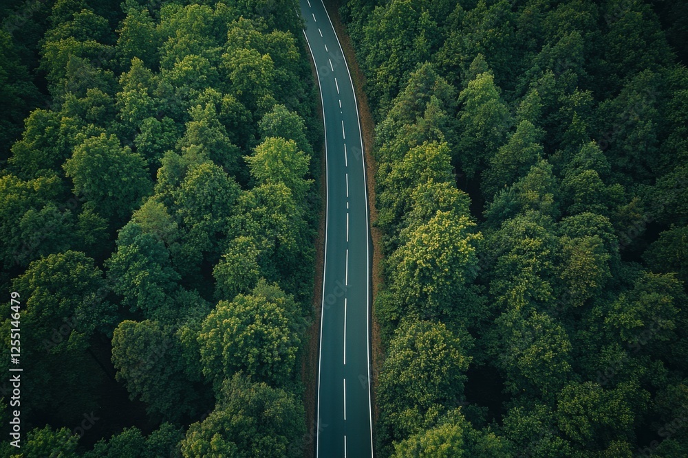 Aufkleber road winding through a thick forest under a clear sky during daylight hours. generative ai
