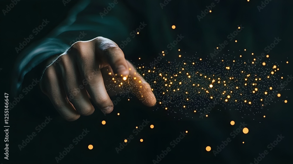 Poster magical touch with glowing particles and mysterious sparkles