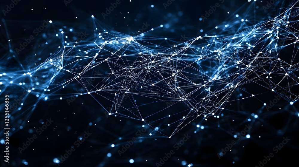 Poster abstract network connections with glowing particles in dark background