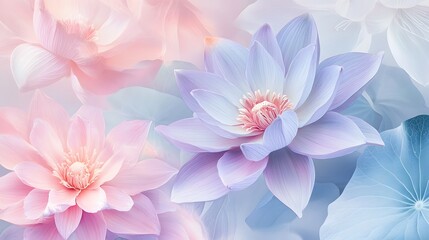 Obraz premium Colorful floral background, soft pastel hues of pink and blue flowers blending together, ideal for nature-themed designs.