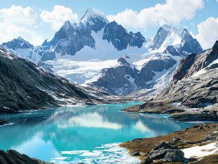 Fototapeta premium a beautiful mountain lake surrounded by snow capped mountains