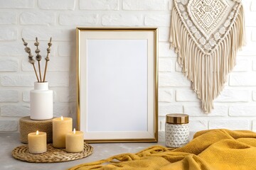 A picture frame with decorations mock-up for your photo or text place your work print art