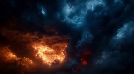Fototapeta premium Fiery and Dark Cloudscape: A Dramatic Celestial Encounter