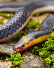 Fototapeta premium Close-Up of Colorful Snake on Green Moss