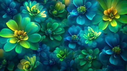 Vibrant Teal and Green Floral Fantasy: A Digital Bloom