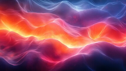 Vibrant Abstract Waves: A mesmerizing blend of red, orange, and blue hues flowing seamlessly, perfect for backgrounds, digital art, or modern design projects.