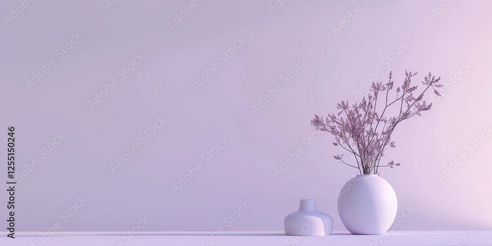 Poster a chic minimalist design with a light lavender grey backdrop, minimalistic forms and soft gradients,