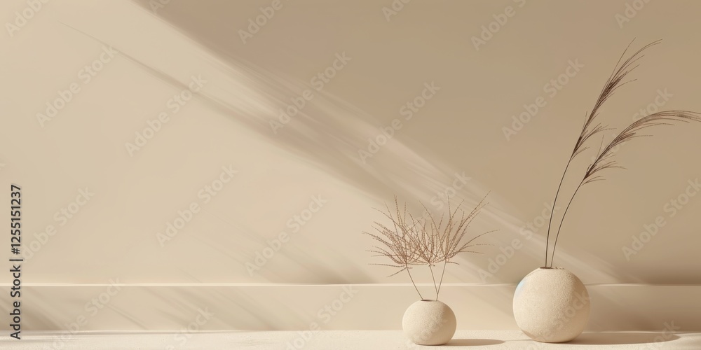 Poster A chic minimalist design with a light sienna background, Sparse patterns and clean lines, Minimalist artistic style